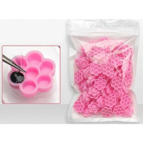 100PCS Eyelash Extensions Adhesive Glue Holder Cup Flower Shape Pads Plastic Glue Pallet Paste False Eeyelash Tools