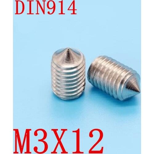 1000pc DIN914 m3x12 M3*12 Stainless Steel Metric Thread Grub Screws Cone Point Hexagon Socket Set Screws Headless
