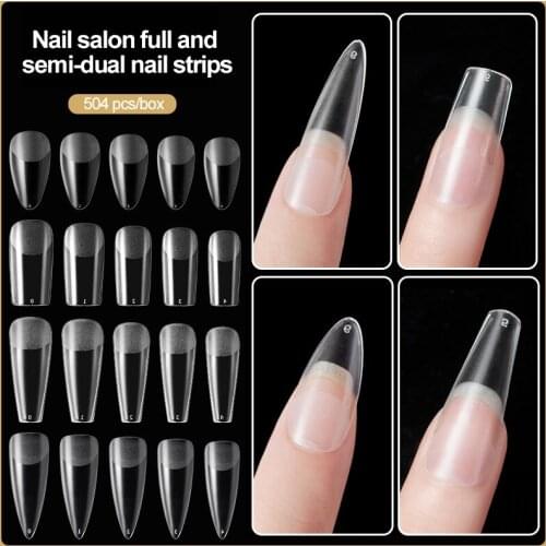 120 Pcs Full Cover Sculpted Nail Tips Transparent Ultra-thin Frosted Non-marking Different Sizes Nails Extension Manicuring Tool
