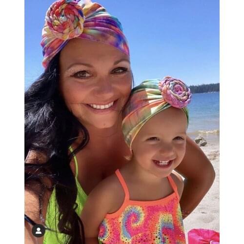 16pc=8set/lot Floral Prints Bonnet Sleep Cap Mommy and Me Leopard Print Child Turban Hair Cover Baby Girls Hat Hair Accessories