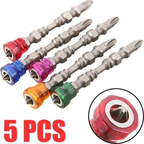 5PC Screwdriver Bit Single Head 1/4" Durable Hexagon Handle Magnetic Screwdriver Bit Set 5-color Magnetic Ring Non-slip