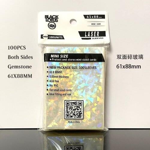 61X88 YGO 100PCS/LOT Two Sides Broken Gemstone Broken Glass Laser Flashing Card Film Card Film Ultraman Holographic Card Sleeves