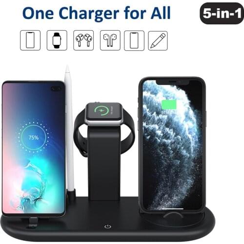5-in-1 Wireless Charger for iPhone Samsung Foldable Night Lamp Charging Dock Station for Apple Pen Airpods Pro Holder for iWatch