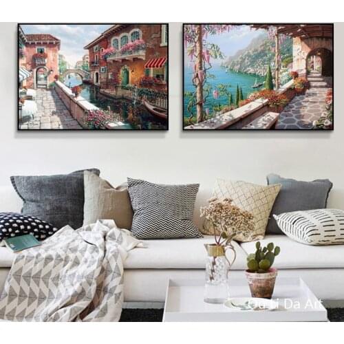 No frame mediterranean seascape water city landscape canvas printings oil painting printed on canvas wall art decoration picture