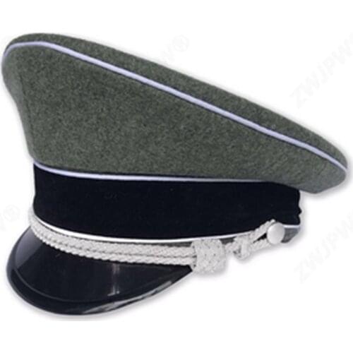 Black Woolen Germany Military Officer Visor Cap Grey Army Police Hat Keep Warm Cosplay Show Film Props