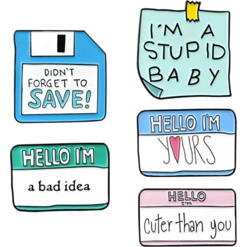 Sticker Enamel Pin Brooches Cute Badges Fashion Jewelry Accessories For Women Mini Brooch Letter Decorative Badges Lapel Pins