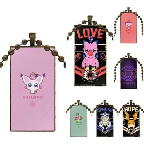 Kawaii Cartoon Digimon Digital Monsters Glass Pendant Necklace Handmade Half Pendant Rectangle Necklace For Girls Handmade Gift