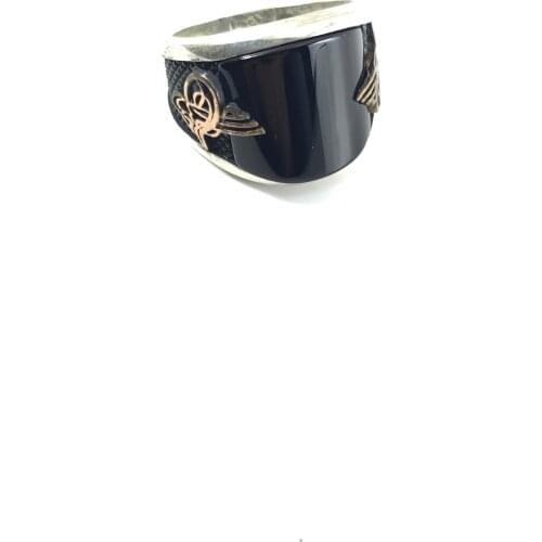 LARGE MIDDLE BLACK STONE STYLISH STONE SIDES OTTOMAN ARMASI PATTERNED ORNAMENTAL CHARISMATIC RING 925 SILVER Muslim Ring