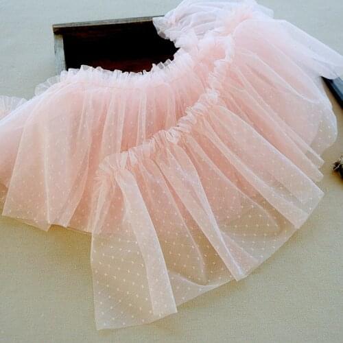 3meters 20cm wide Pink White Apricot Ruffled Lace Ribbon Soft Dot Pleated Mesh Lace Trimmings For Sewing Patchwork Lace Material