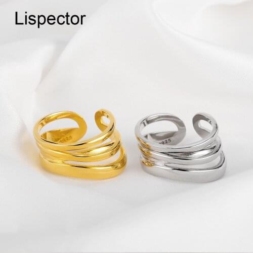 Lispector 925 Sterling Sliver Industry Style Multilayer Line Rings for Women Korean Hollow Geometric Thick Rings Female Jewelry