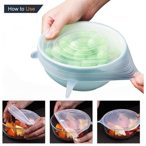 6pcs Reusable Silicone Food Cover Vacuum Stretch Lids for Food Bowl Pot Wrap Cover Food Fresh Keeping Silicone Packaging Caps