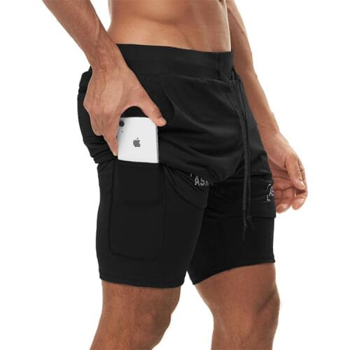 2 In 1 Men Running Shorts Quick Dry Workout Gym Fitness Sport Short Pants Summer Jogging Training Sweatpants Beach Swim Shorts