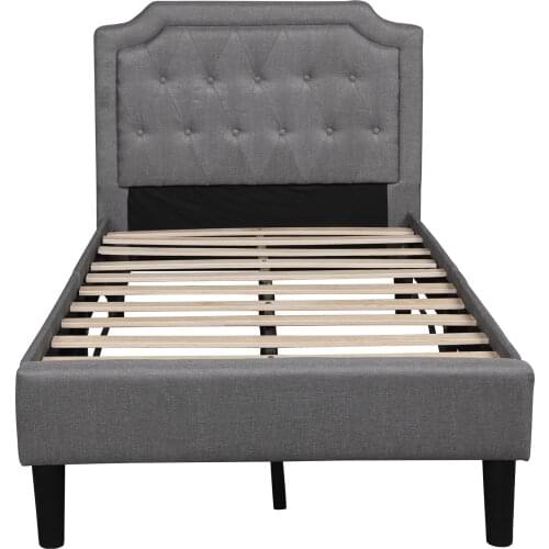 Upholstered Scalloped Linen Platform Bed, Twin Size, Gray Bedroom Furniture for Livingroom US Warehouse