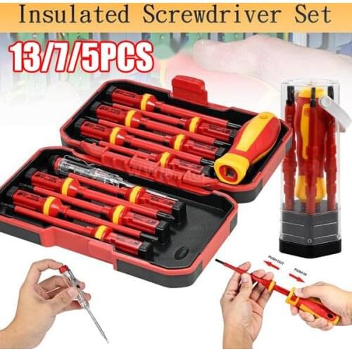 5/7/13pcs 1000V Changeable Insulated Screwdrivers Set with Magnetic Slotted Phillips Pozidriv Torx Bits Electrician Repair Tools