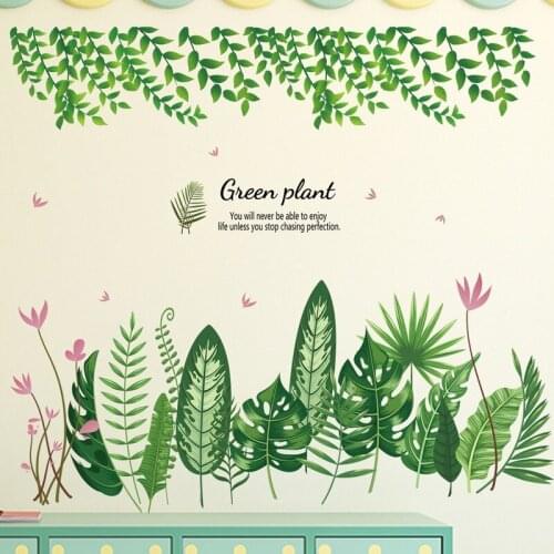 Nordic Green Leaf Weed Wall Sticker Home Decoration for Bedroom Living Room Decor Vinyl Wall Decals Wallpaper 3D Tile Stickers