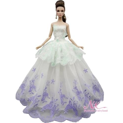 NK 1 Pcs Wedding Dress For 1/6 BJD Dolls Accessories Toys Flower Lace Party Gown For Barbie Doll Outfits Clothes 05F