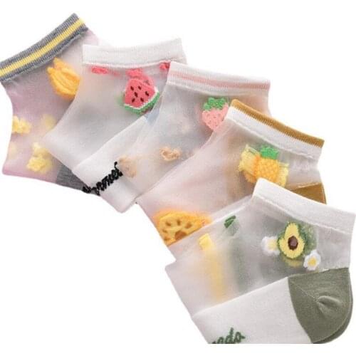 4 Pairs Mesh Socks Women Mixed Fruit Fishnet Socks Transparent Stretch Elasticity Ankle Net Yarn Thin Women Cool Socks