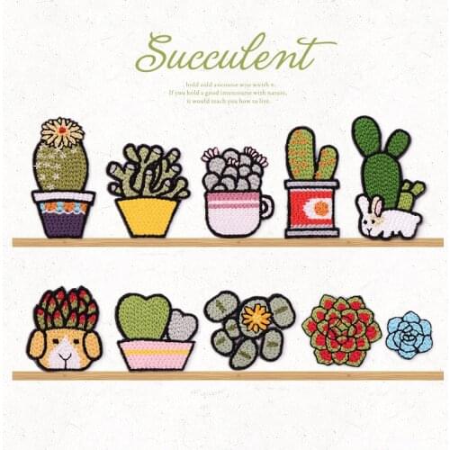 New Small cactus Patch Embroidery Cloth Stickers Iron On Patches DIY Socks Scarf Dress Pants Clothing Applique Accessories