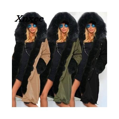Autumn winter outwear women thickened warm parkas coats rabbit fur collar hooded overcoat coats slim long jacket parkas Xnxee