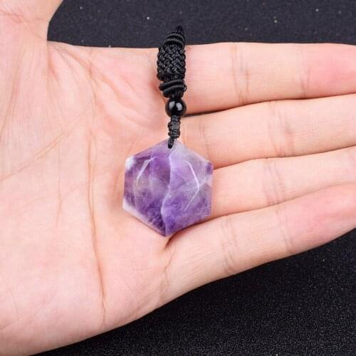 Natural Amethysts Yellow Tiger Blud Sand Six Star Hexagram Necklaces for Women Star of David Energy Stone Pendnats & Necklaces