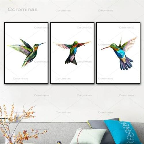 Canvas Print Poster Home Decor Nordic Style Watercolor Hummingbird Bird Animals Painting Wall Art Pictures Living Room Modular