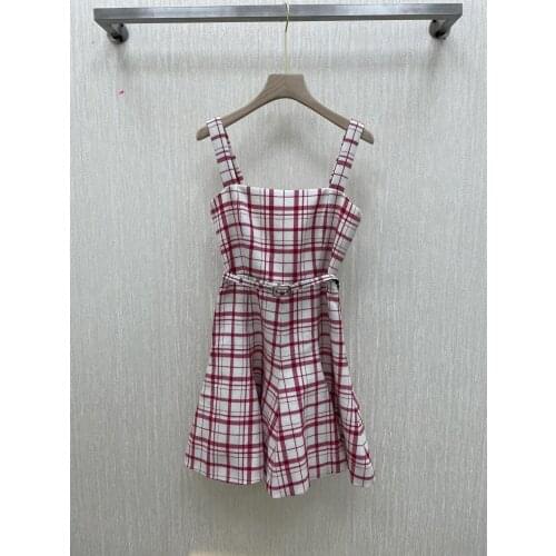 2021 spring and summer new plaid sling dress custom plaid wool fabric
