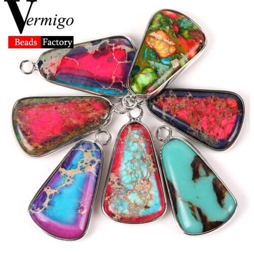 Natural Stone Pendant Sea Sediment Jaspers Fan Shape Pendants For Handmade Necklace Bracelet Making Jewelry Accessories