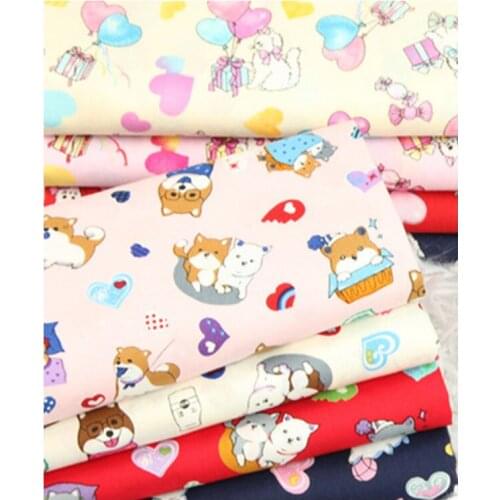 Half yard thin cotton fabric with cute animal dog cat print fabric handmade DIY garment dress children material CR-A11