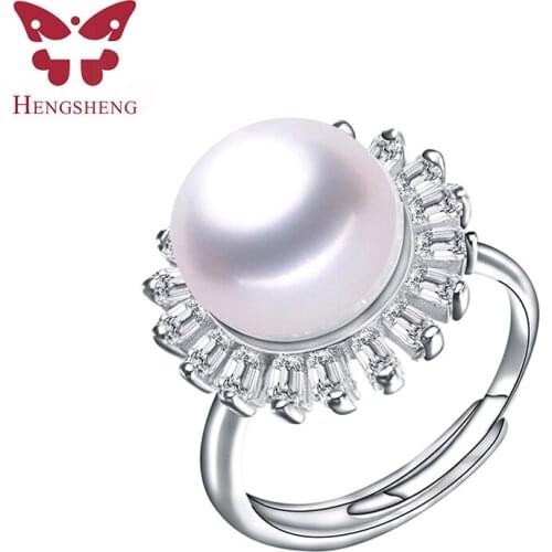 Clearance Sale! High Quality White Natural Freshwater Pearl Rings For Women Big Zircon Silver 925 Luxury Jewelry For Party