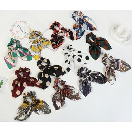 Hot Chiffon Bowknot Satin Silk Hair Scrunchies Ponytail Holder Rubber Bands Women Hair Tie Hair Rope Fashion Hair Accessories
