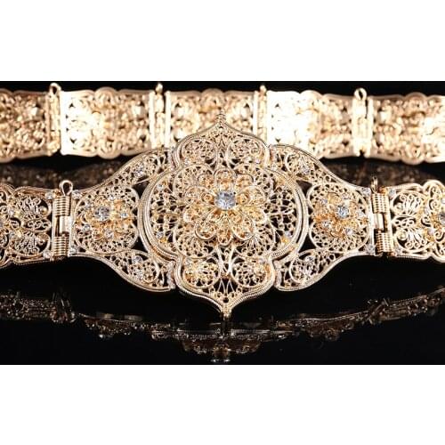 Luxury Metal Belts for Women Golden Bridal Belts Adjustable Long Chain Wedding Dresses Belts Arabic Bridal Belts and Sashes