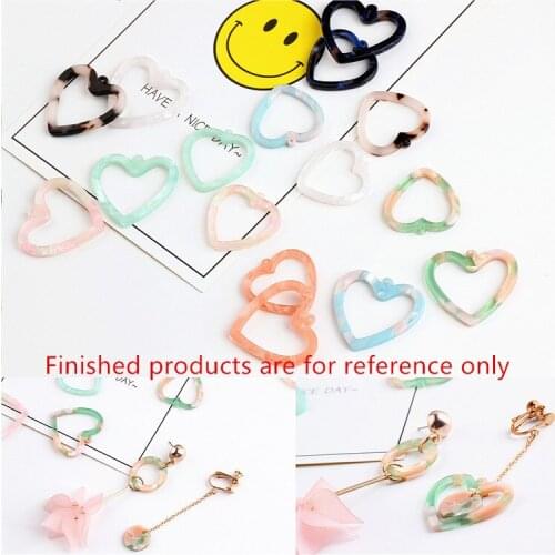 Diy jewelry making 30pcs/lot colorful cartoon hearts shape acrylice fashion beads charms fit earring pendants accessory