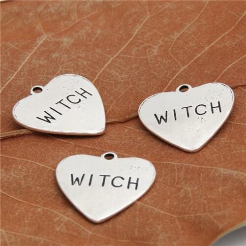 10Pcs Silver Color Heart Shaped Words Words Charms Making Halloween Decoration Pendant Earrings Jewelry 24x24mm A2423