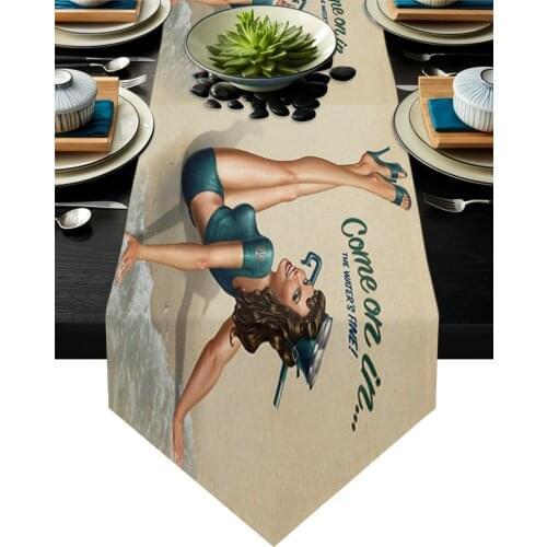 Vintage Pin Up Girls Table Runner Wedding Table Decoration Flower Cake Tablecloth Dining Table Decoration for Banquet