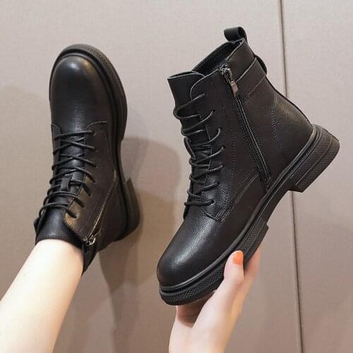 Krasovki Genuine Leather Short Boots Ankle For Women Motorcycle Black Punk Mart Booties Shoes Platform Heel