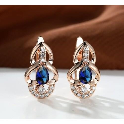 Fashion Design Rose Gold Hollow Heart Clip Earrings for Women Luxury Purple Blue White Zircon Earrings Wedding Party Jewelry