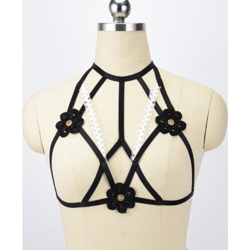 Harnas Women gothic Flower body Harness Bra Gothic wedding harness cage bra Fetish Cage Bra Body Bondage Lingerie body harness