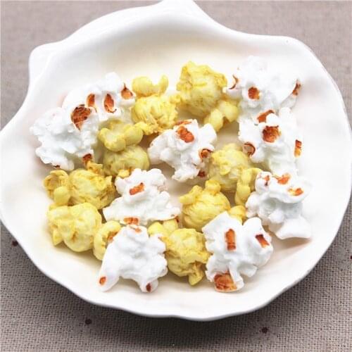 10pcs Cute Mix Colors 3D Resin Popcorn Simulation Miniature Food Art Flatback Cabochon DIY Craft Decoration,20mm