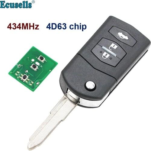 3 Button Flip Remote key 434MHZ with 4D63 Chip for Mazda Wings Rui M6 uncut
