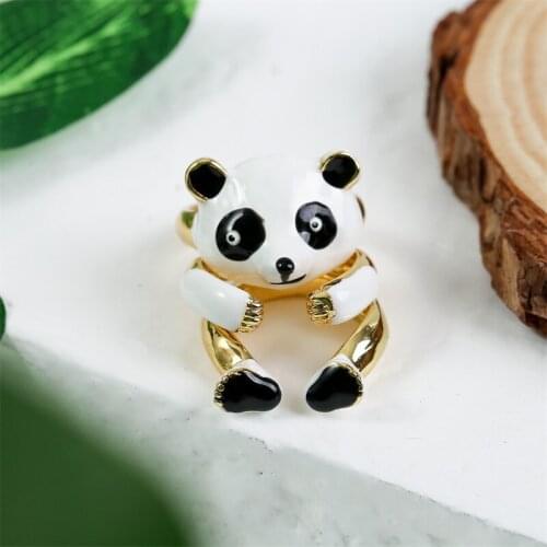 3 Pcs/Set Cute Black White Enamel Animal Panda Rings Set For Women Gold Color Copper Metal Adjustable Ring Party Jewelry Gift