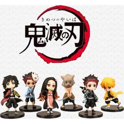 6Pcs/Set Demon Slayer Cosplay Figure Anime Figure Nidou Tanjiro Model Toy Capsule Toy Doll Cake Decoration Gifts for Children