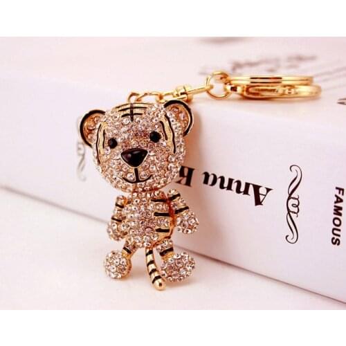 Cartoon Cute Tiger Rhinestone Crystal Lovely Animal Keychain Keyring For Handbag Chram Key Holder Weekend Deal
