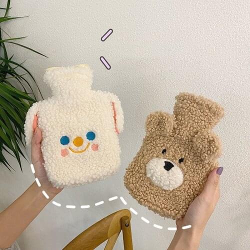 Hot Water Bottle with Plush Cover Bunny Ears Hand Warmer Stress Pain Relief Winter Warm Heat Girls Kids Hand Feet Hot Water Bag