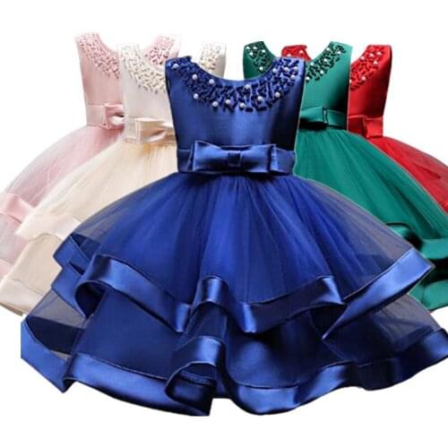2020 Summer Dress Costume Kids Evening Party Dresses For Girls Beading Princess Baby Girl Dress Frocks Wedding Dress 5 10 Years