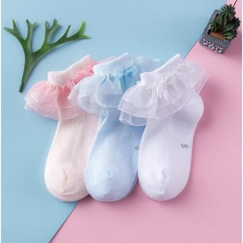 Cotton Lace Ruffle Princess Socks Children Ankle Short Socks White Pink Blue Girls Socks Spring Summer Girls Cute Frilly Socks