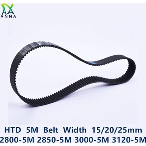 HTD 5M synchronous Timing belt C=2800/2850/3000/3120 width 15/20/25mm Teeth 560 570 600 624 HTD5M 2800-5M 2850-5M 3000-5M 3120-5