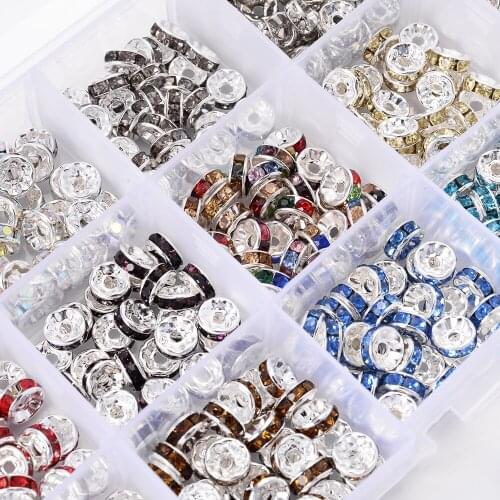 IYOE 240/300/450pcs/Set 8mm Mix Rhinestone Rondelle Spacer Beads Crystal Beads Kit For Jewelry Making DIY Bracelet Necklace