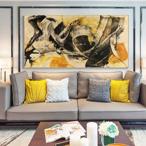 Classic Abstract Yellow and Black Painting Posters and Prints Wall Art Canvas Painting Wall Pictures for Living Room Home Decor