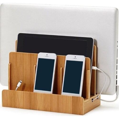 Multifunction Phone Holder Stand Charging Station Wooden Storage Box Multi-Layer Phone Tablet Stand Household Storage