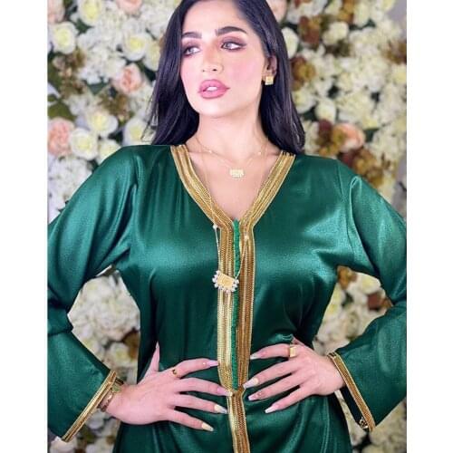 Muslim Fashion Women Long Skirt 2021 Dubai Turkey Abaya Arab Prayer Costume Islamic Dress Robe Evening Party Green Yellow Kaftan